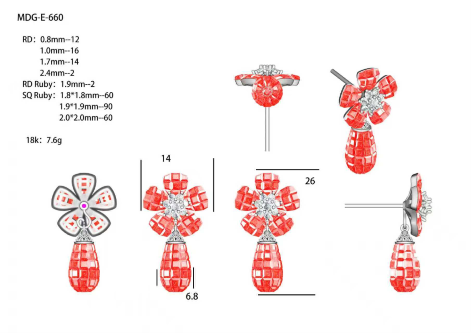 MDG-E-660 (PK-162E) / Ruby Earrings with Diamond