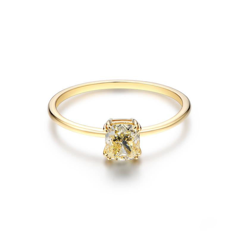 Cushion Light Yellow Simple Diamond Ring / PK-71R+4/TRR