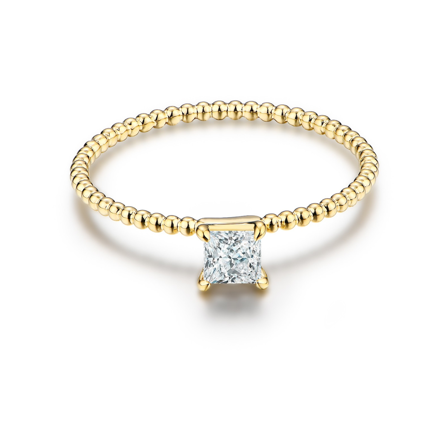 GIA Certified Princess Cut Beaded Diamond Ring / PK-151R/HRR