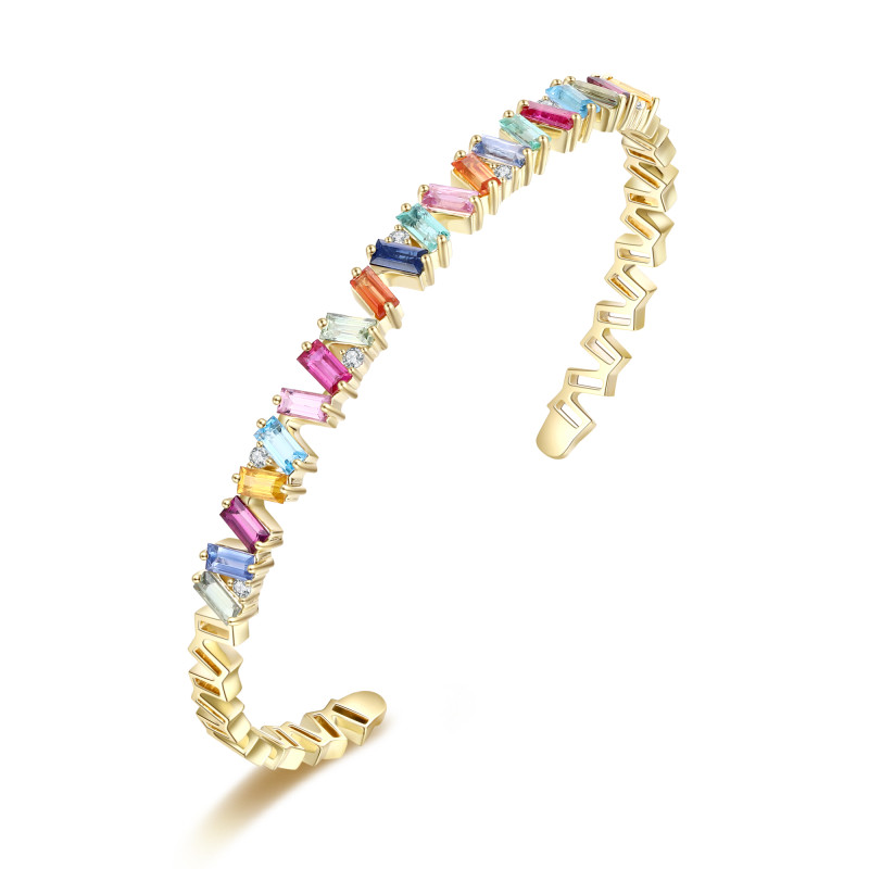 V Baguette Multi Sapphire with Diamond Bangle / PK-22B+3/THR
