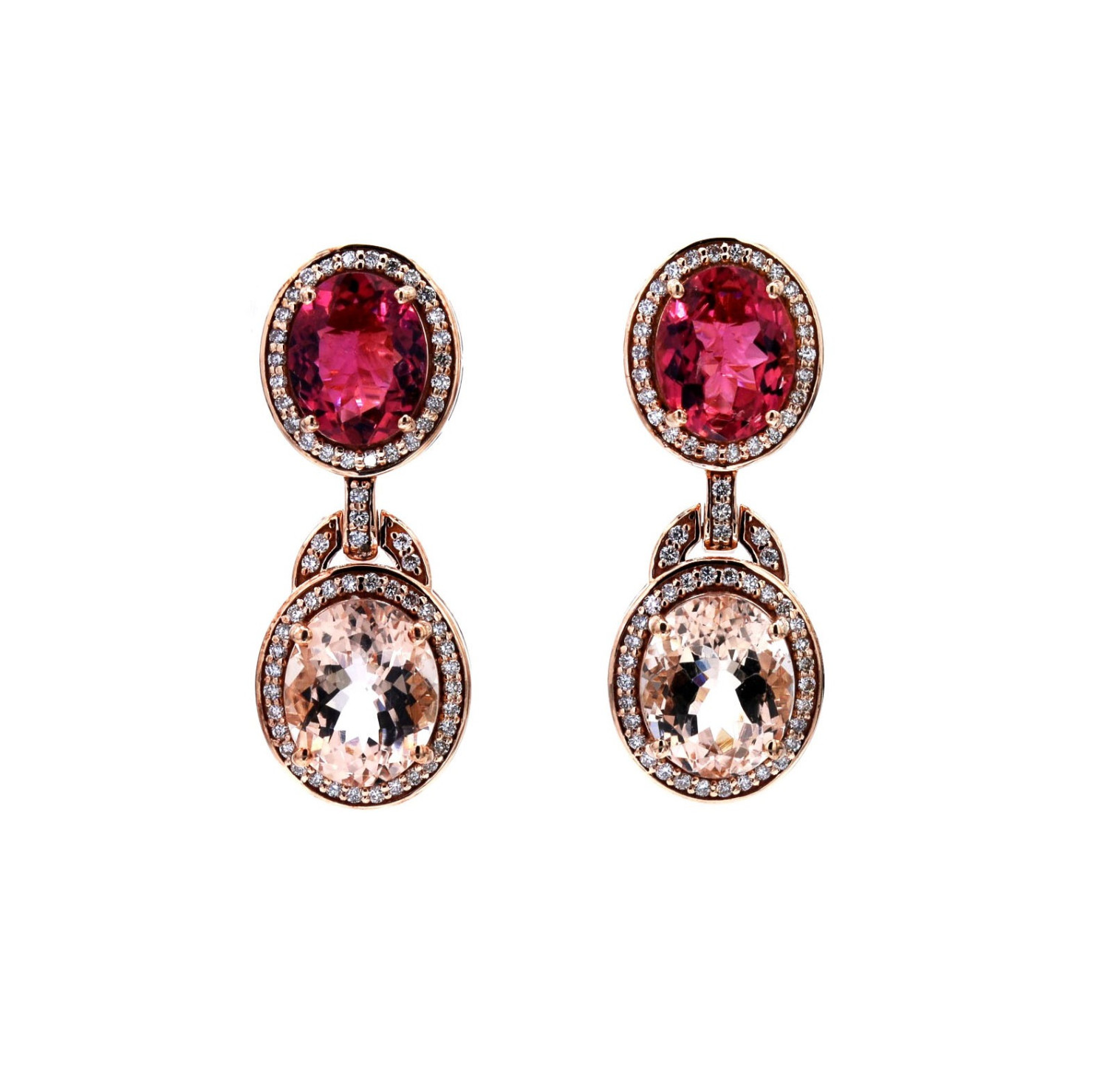Morganite & Rubylite Diamond Earrings / VK-11/EEMR