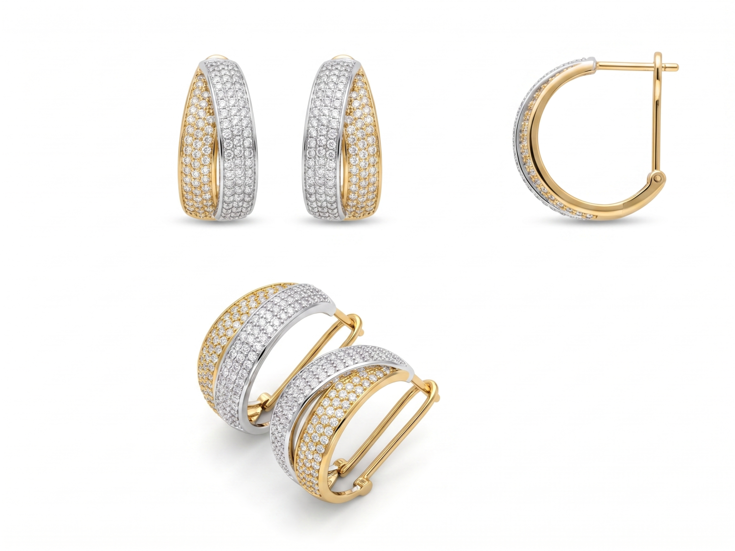 Earring Two Tone Pave / MDG-E-1229