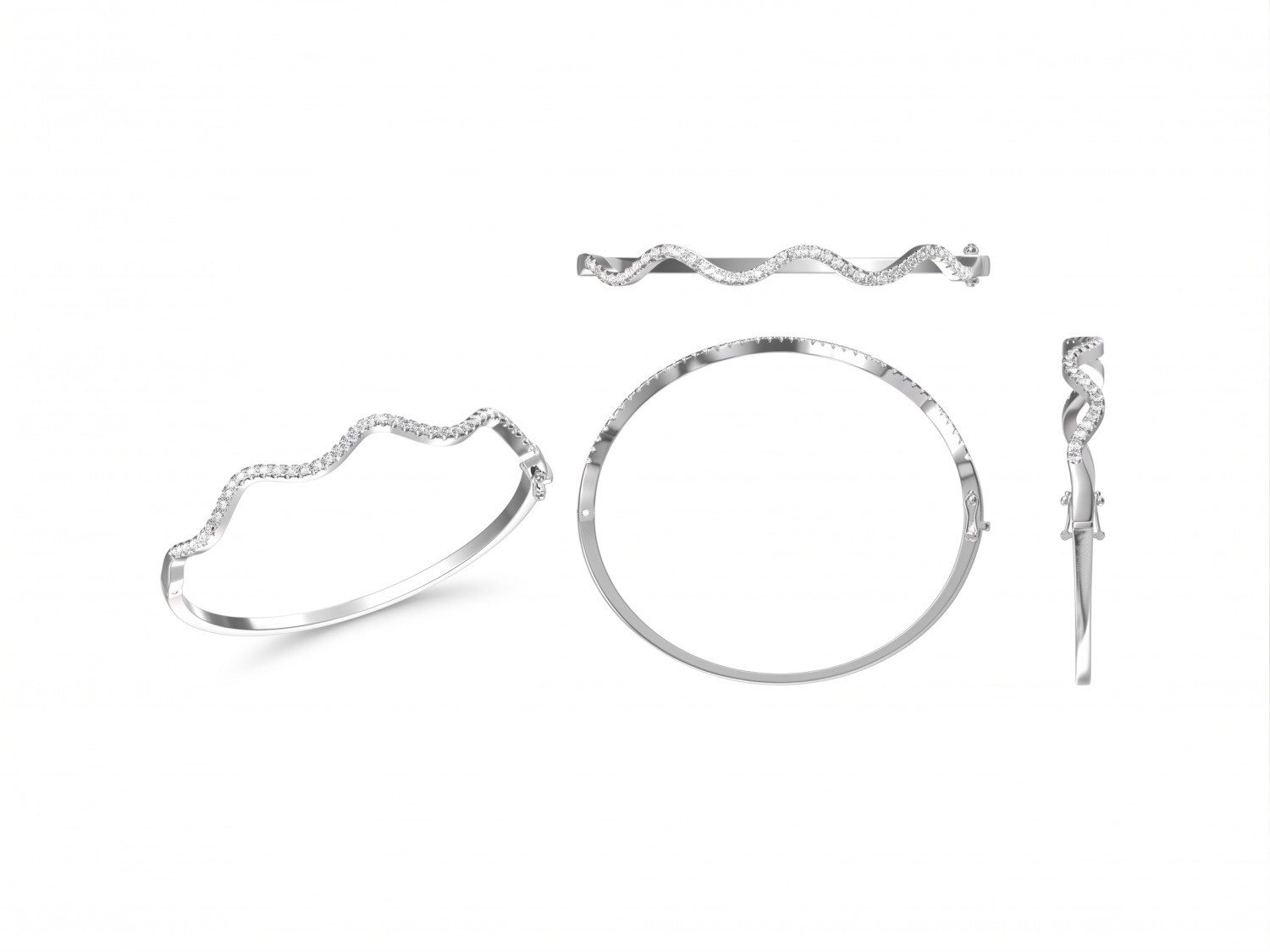Oval Wavy Bangle with Round Diamonds / HK260129-B