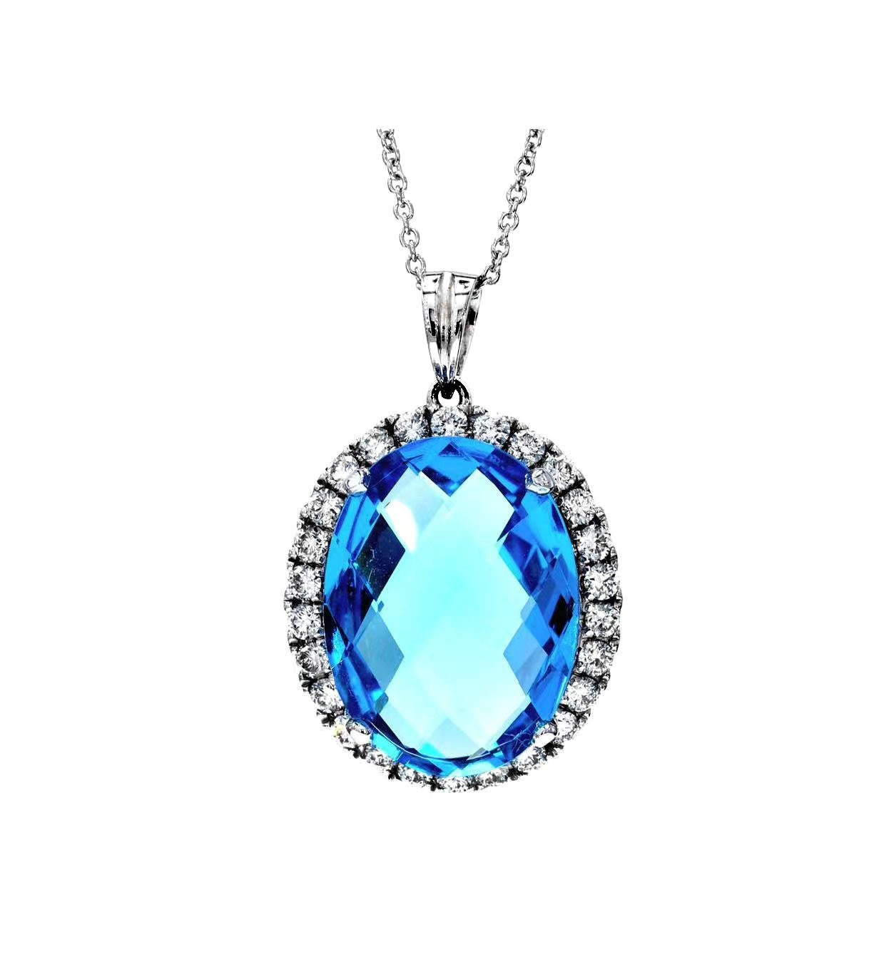 Oval Blue Topaz Diamond Pendant / PK-21P/SOR