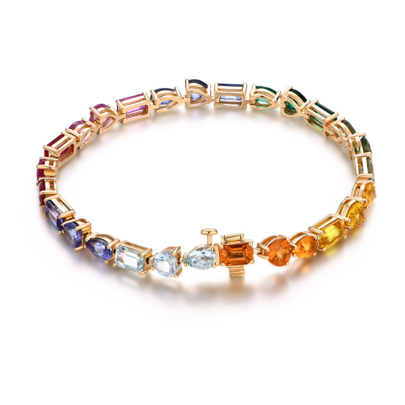 Multi Shape Rainbow Sapphire Bracelet / PK-14B/EARR