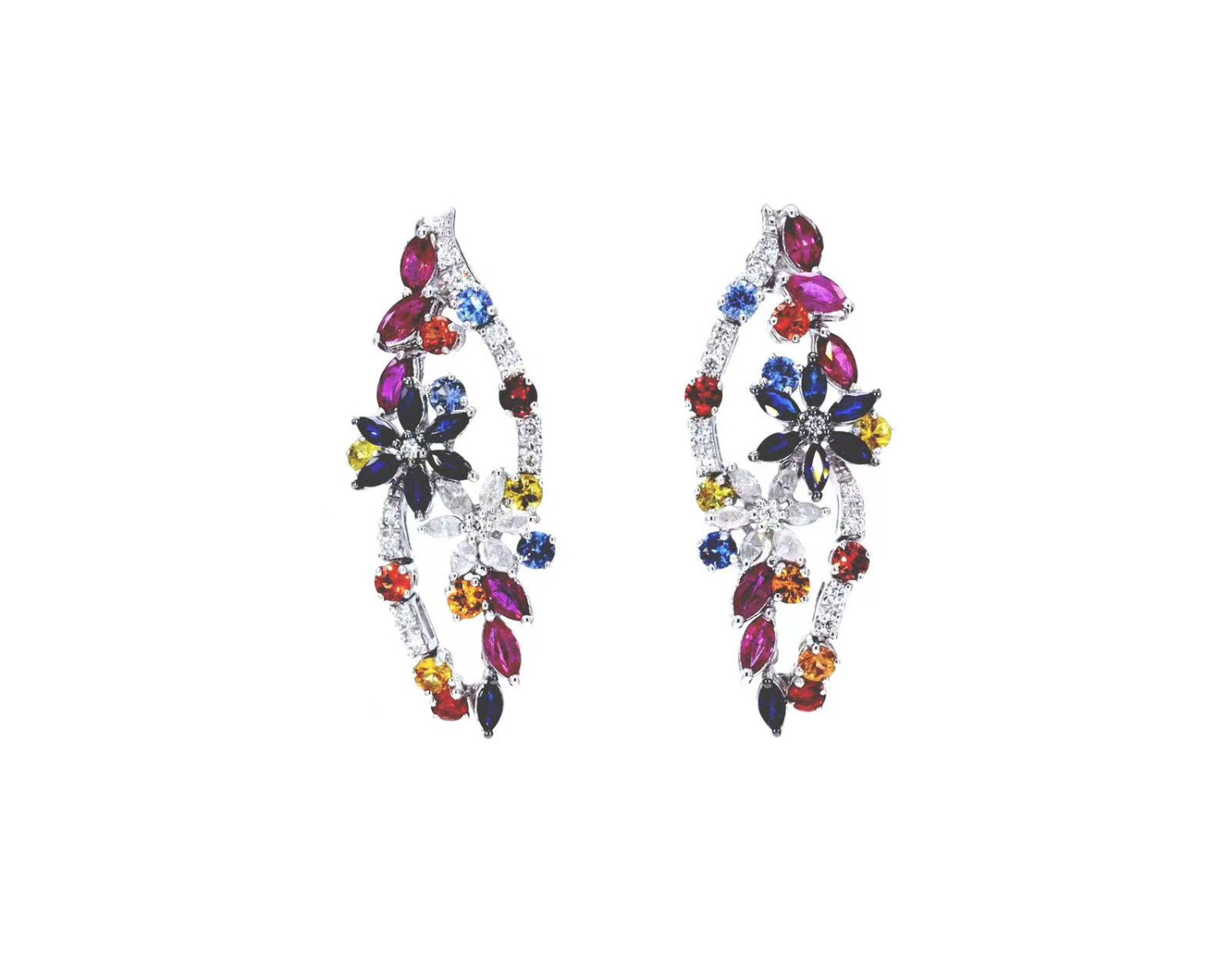 Color Sapphire and Ruby Diamond Earrings / PK-42EO/MMNR