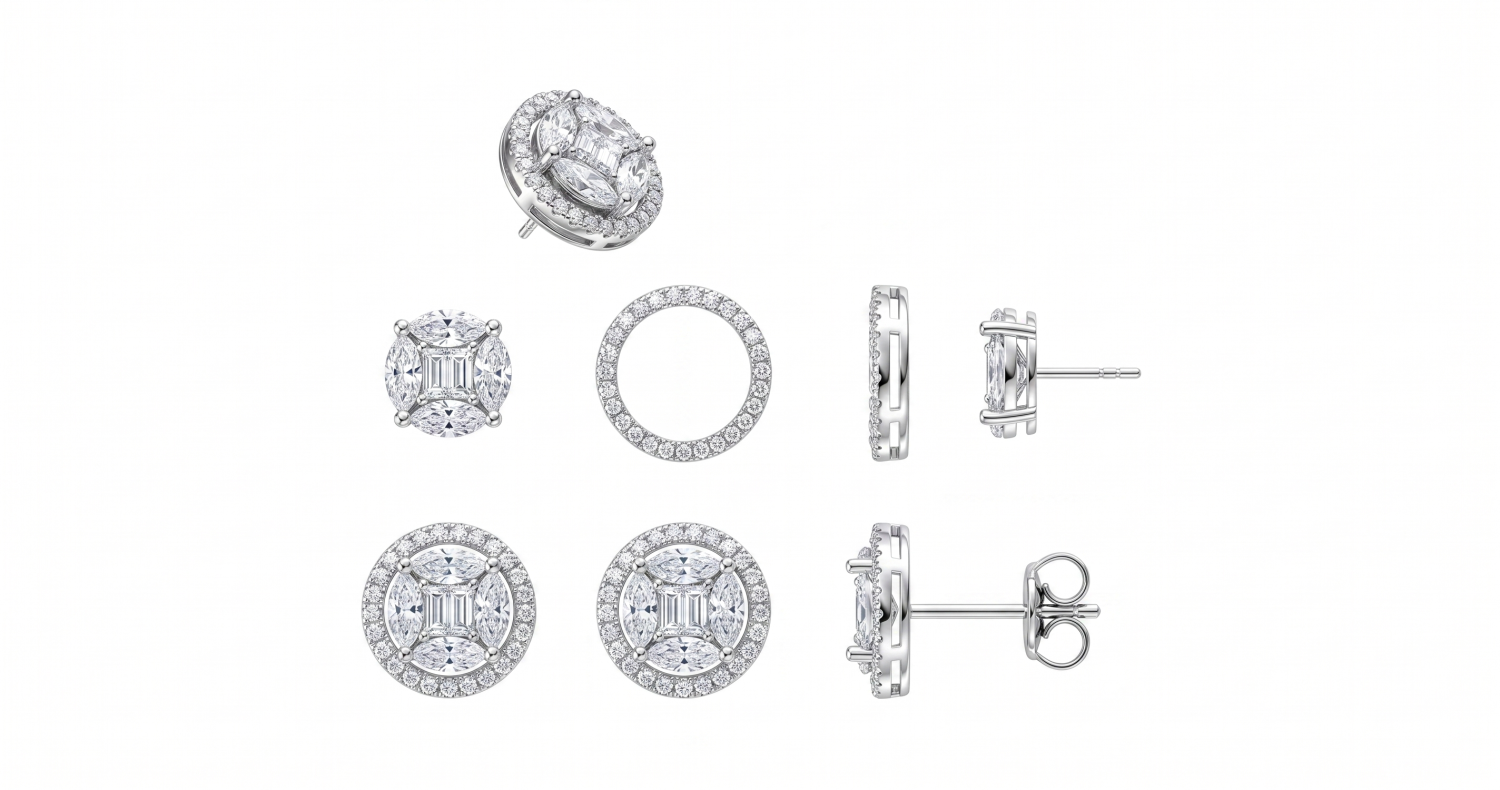 Illusion Diamond Earrings with Jacket 15mm / HK2501019-E