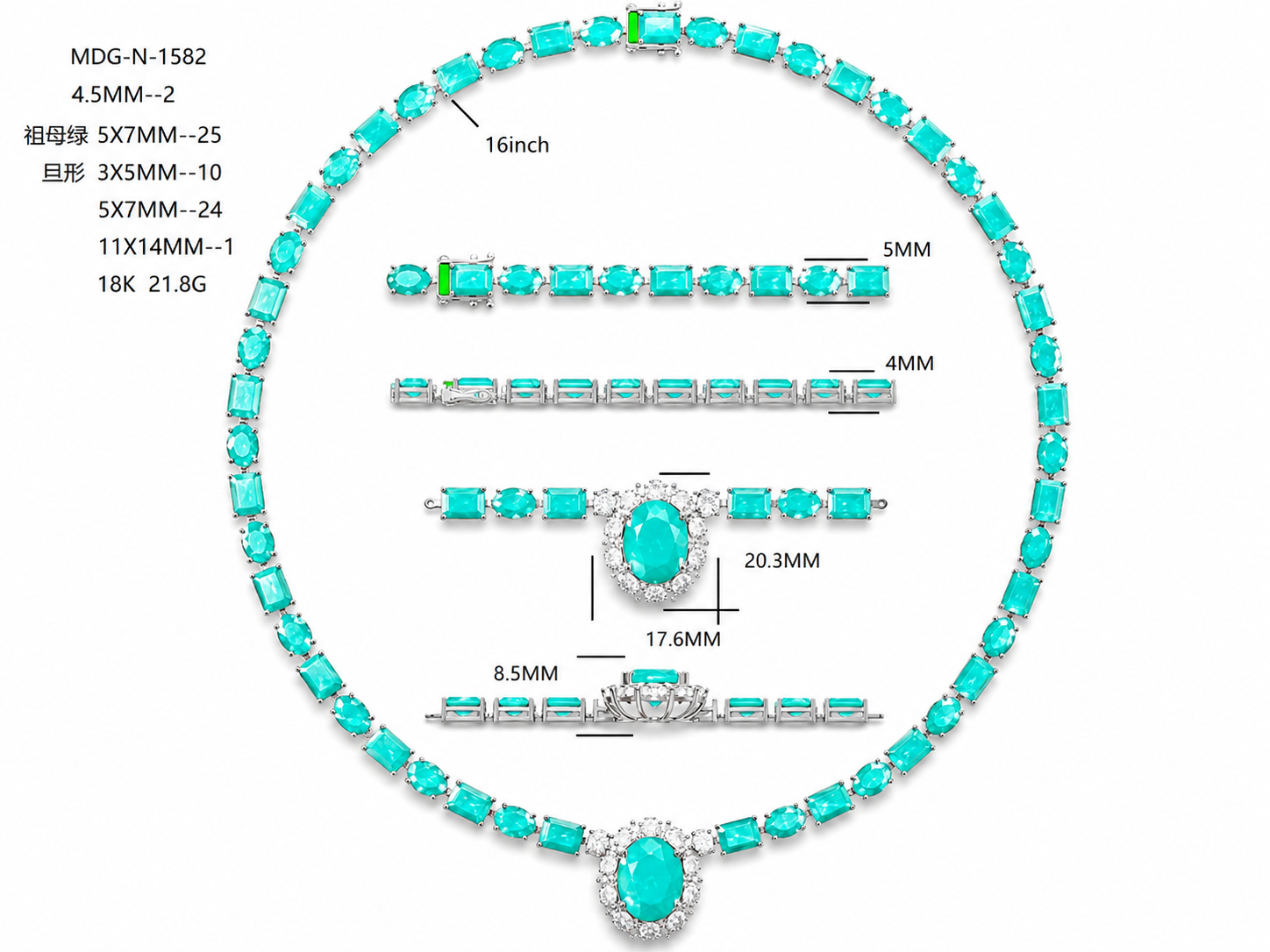 Aquamarine Necklace with Diamonds / MDG-N-1582