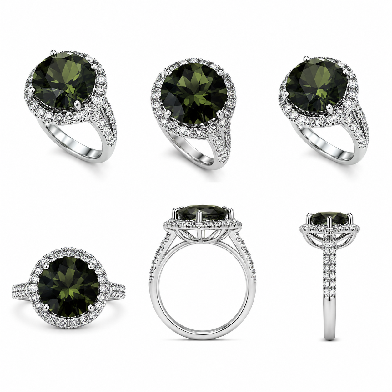 Green Sapphire With White Diamond Ring / PK-209R/TSRR