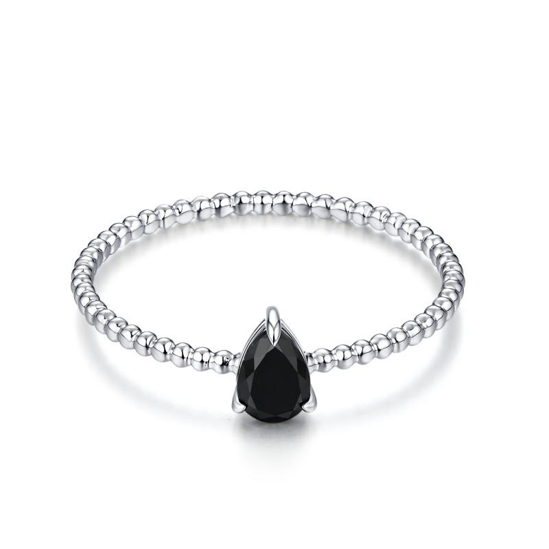 Pear Black Diamond Beaded Ring / PK-141R/MMR