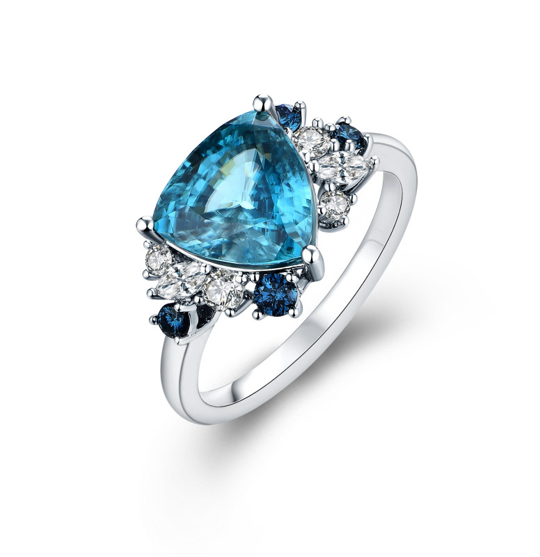 Trillion Natural Blue Zircon Ring / PK-128R/ONR