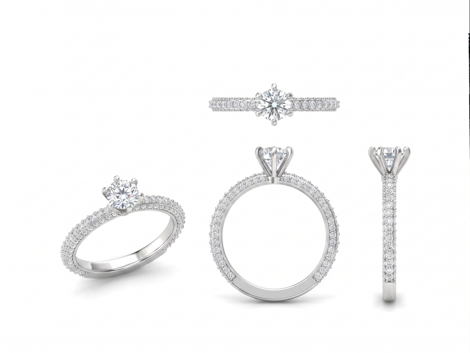 Engagement Ring with Pave Set Band / HK250917-R-1