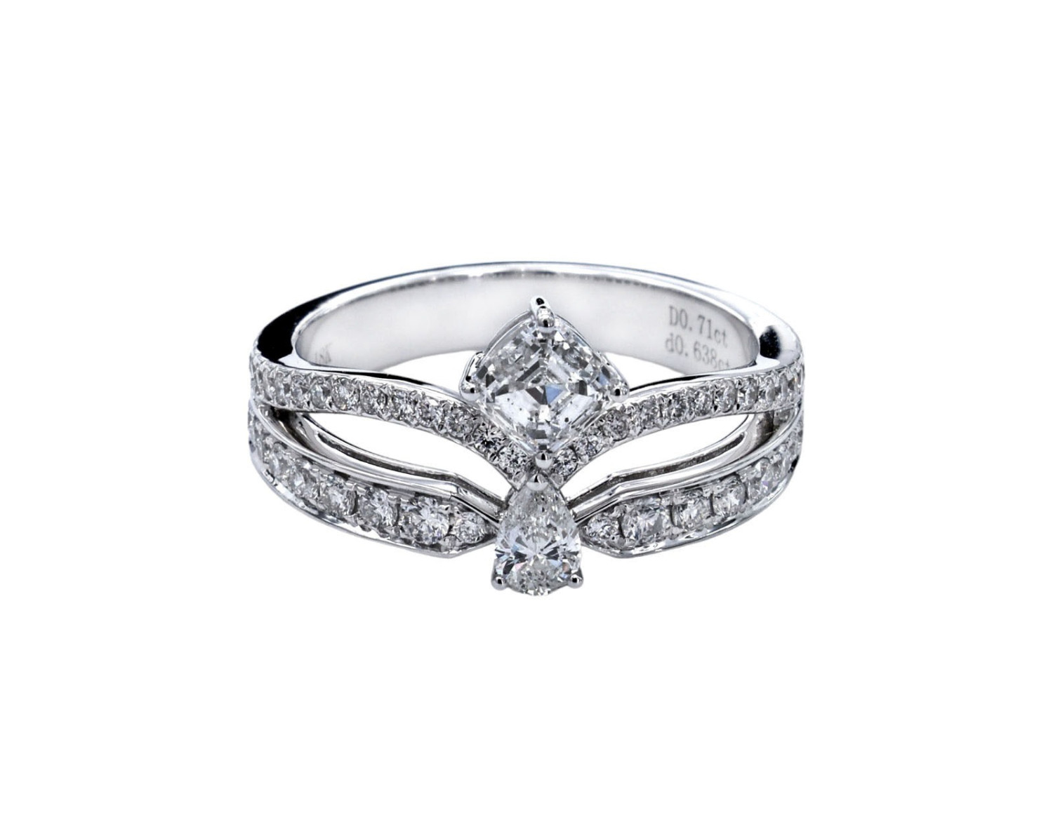 GIA Certified Square Emerald Cut Two Rows Diamond Ring / PK-166R/EEOR