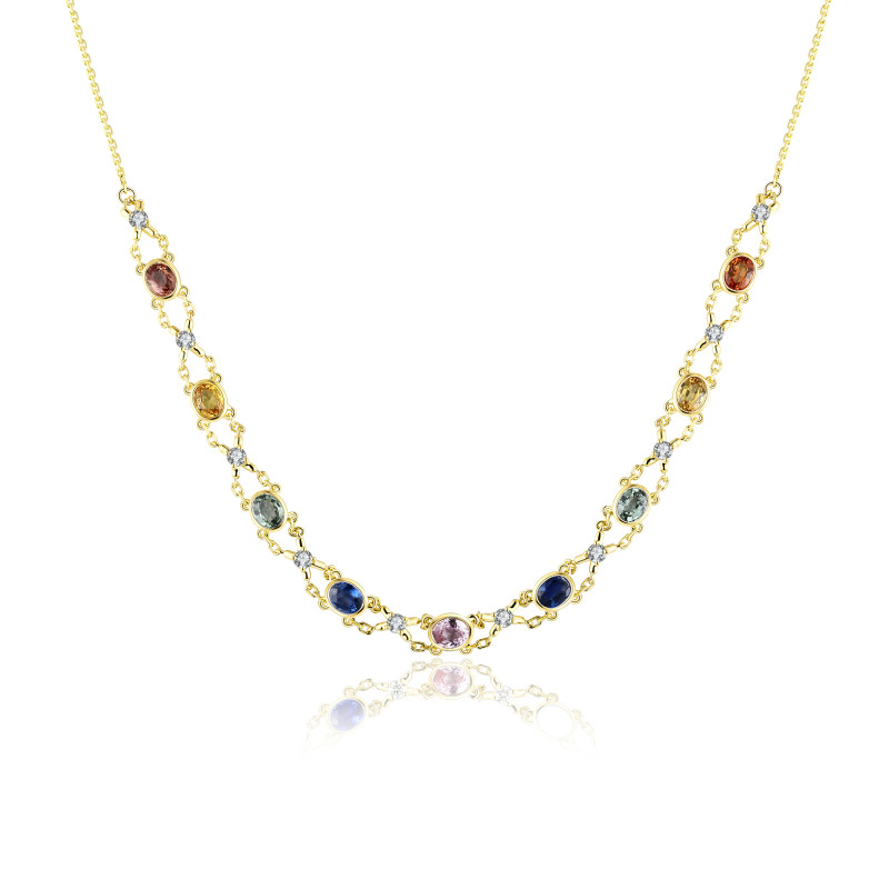 Oval Multi Sapphire and Diamond Necklace / PK-15SN/MRNR