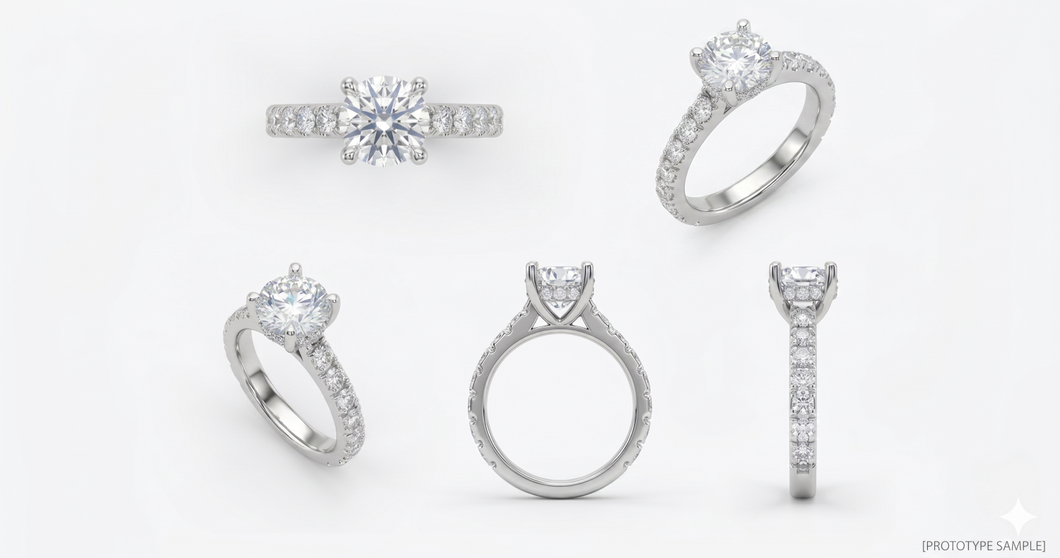 Round Engagement Ring with Pave Diamond / HK2508030-R