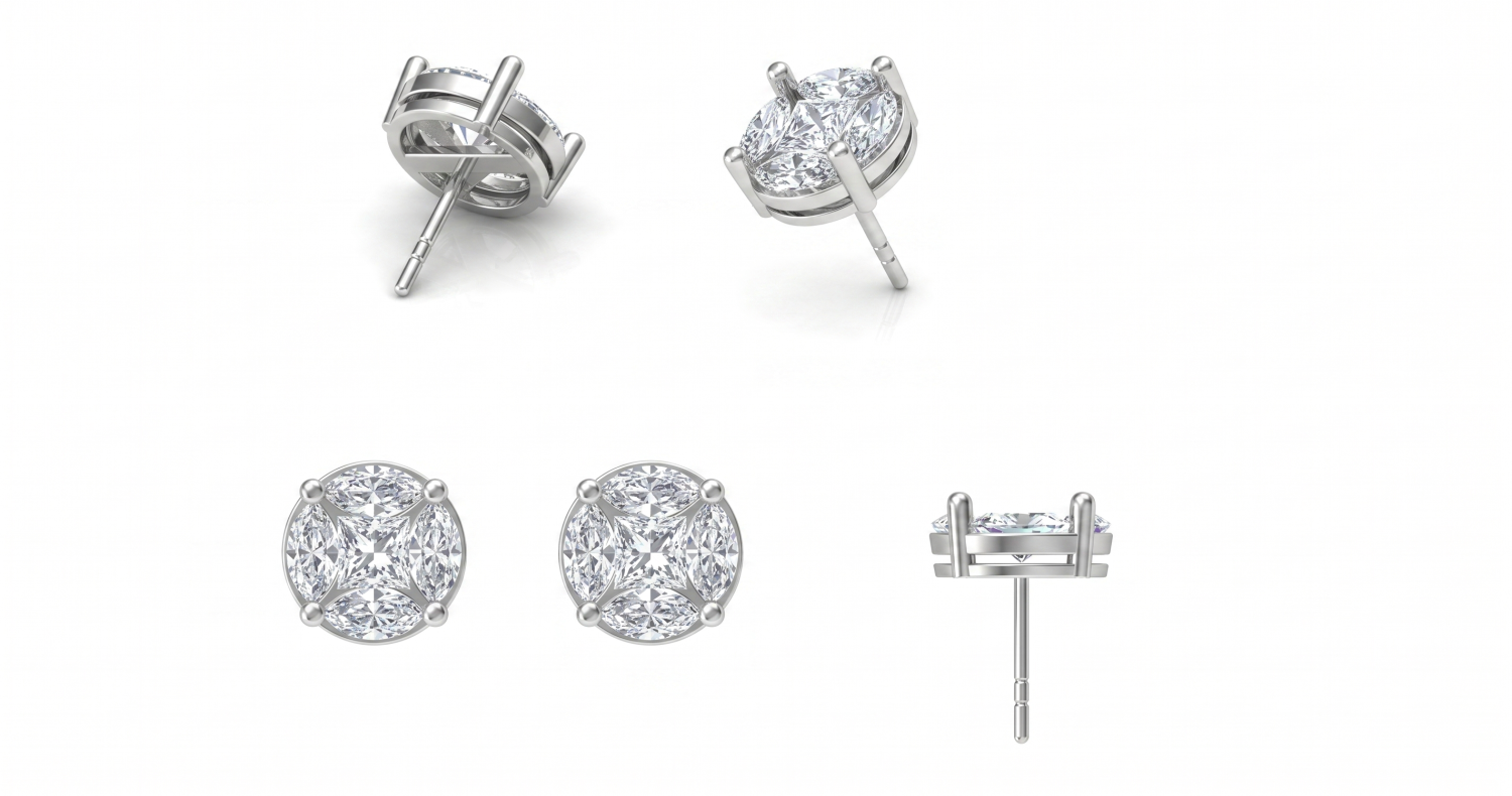 Illusion Round Diamond Earrings 11mm / HK2410016-E