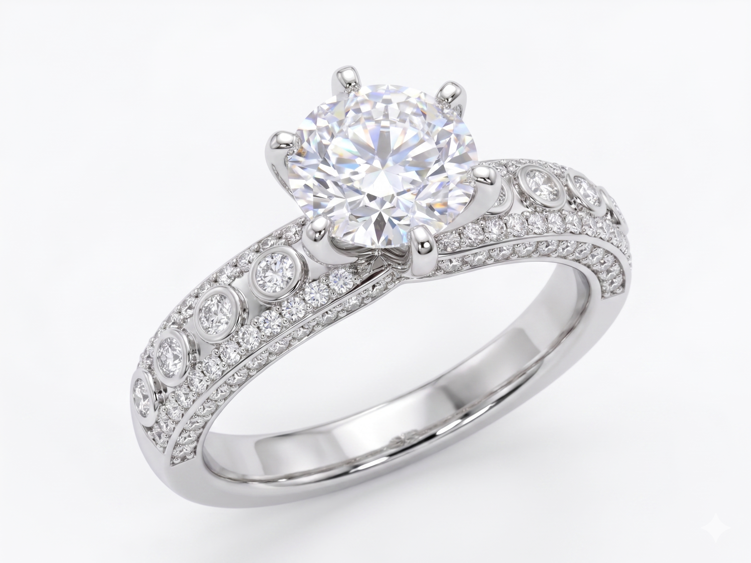 Engagement Ring with Diamond Embedded Band  / HK250907-R