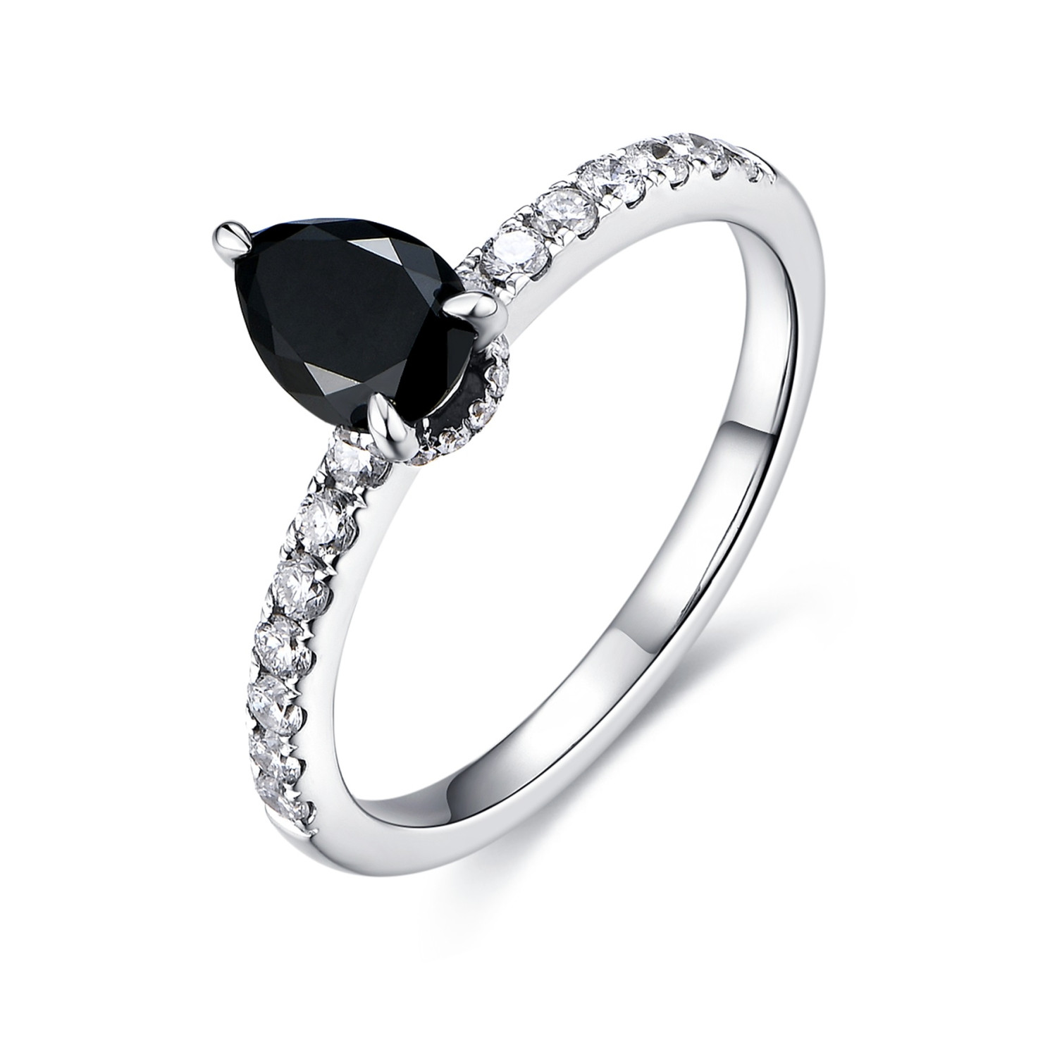 Pear Black Diamond Crown Ring / PK-147R/ORR