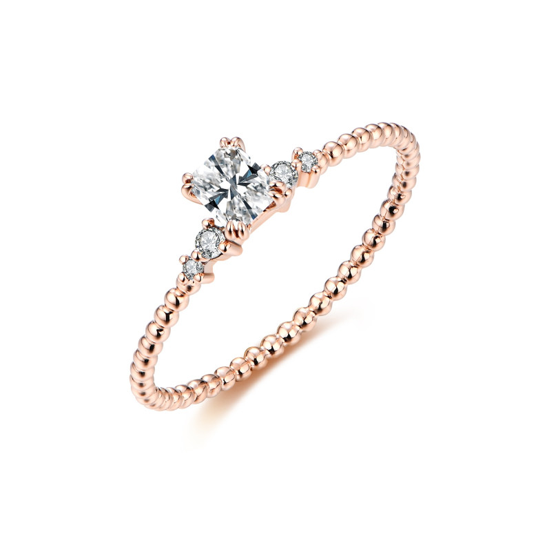GIA Certified Radiant Dainty Beaded Diamond Ring / PK-58R+1/MTR