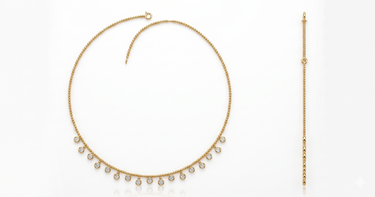 Necklace Gold Balls With Diamond / HK2508044-N