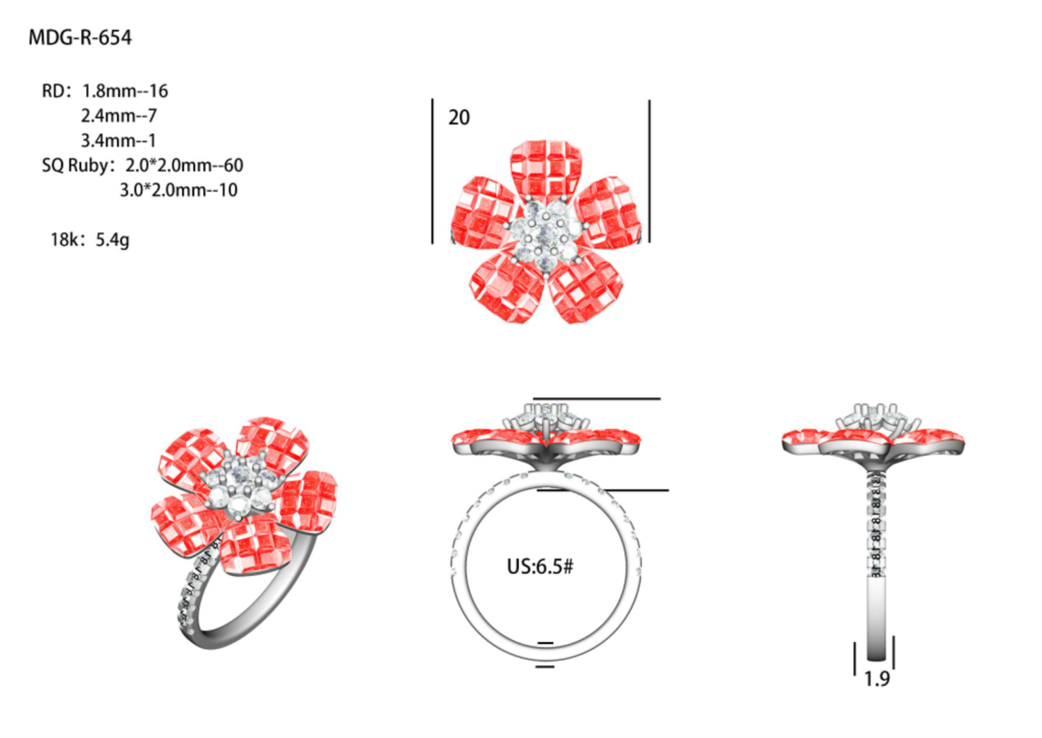 MDG-R-654 (PK-392R) / Ruby Ring with Diamond