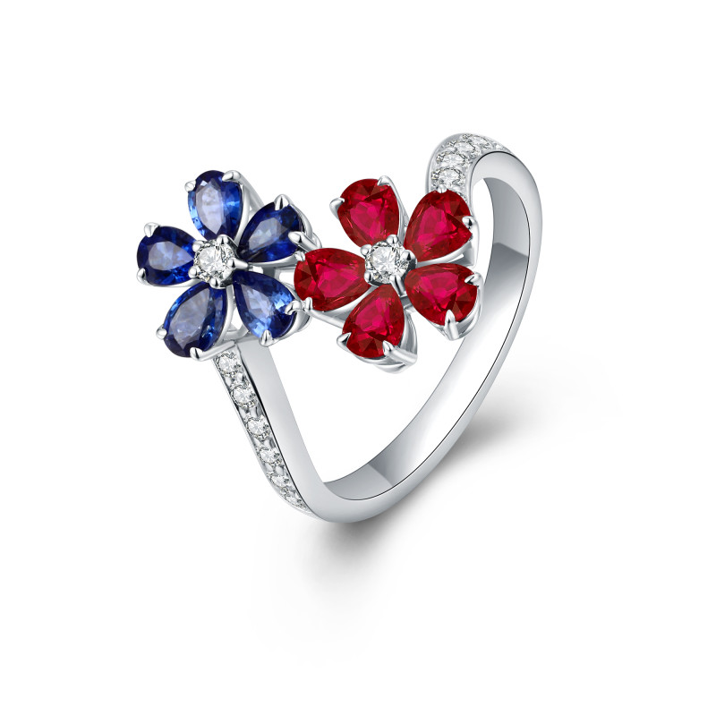 Natural Sapphire & Ruby and White Diamond Ring / PK-69SR+1/STR
