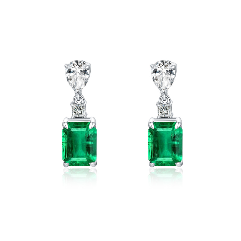 Natural Emerald and White Diamond Earrings / PK-73E/MROR